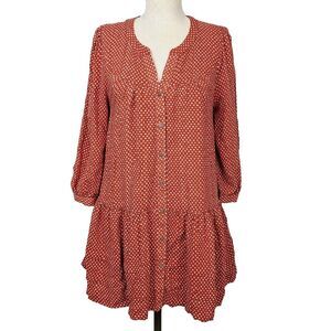 Holding Horses Anthropologie Dress S Rust Red Printed Tiered Button Front‎